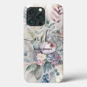 Vintage Pastel Botanical Flowers Nome do Monograma