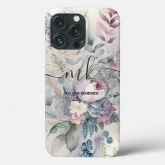Vintage Pastel Botanical Flowers Nome do Monograma
