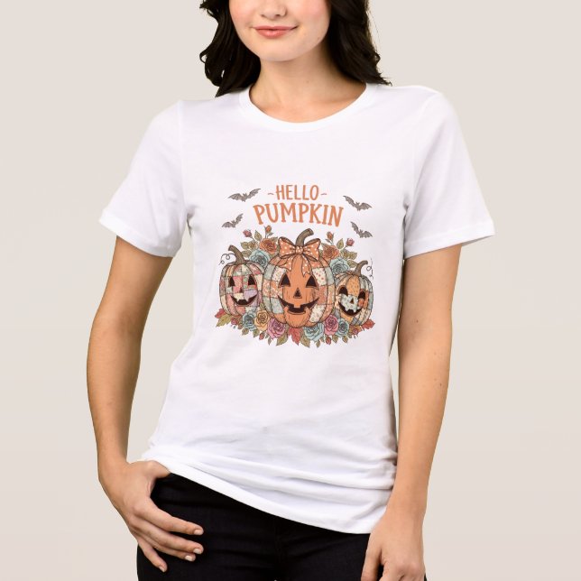 Vintage Patchwork Pumpkin T Shirt | Hallowen (Frente)