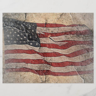 Vintage Patriotic USA Flag em Stone Wall