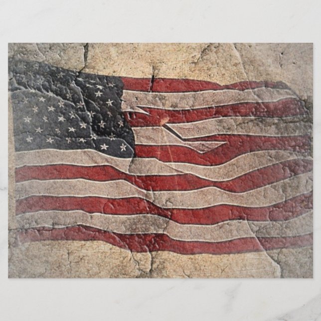 Vintage Patriotic USA Flag em Stone Wall (Frente)