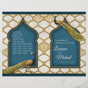 Vintage Peacock Blue n White Dourado Weding Progra