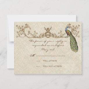 Vintage Peacock & Etchings Cartão RSVP de Casament