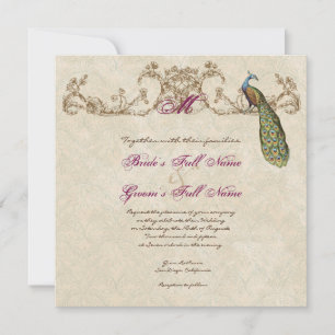 Vintage Peacock & Etchings Convite De Casamento