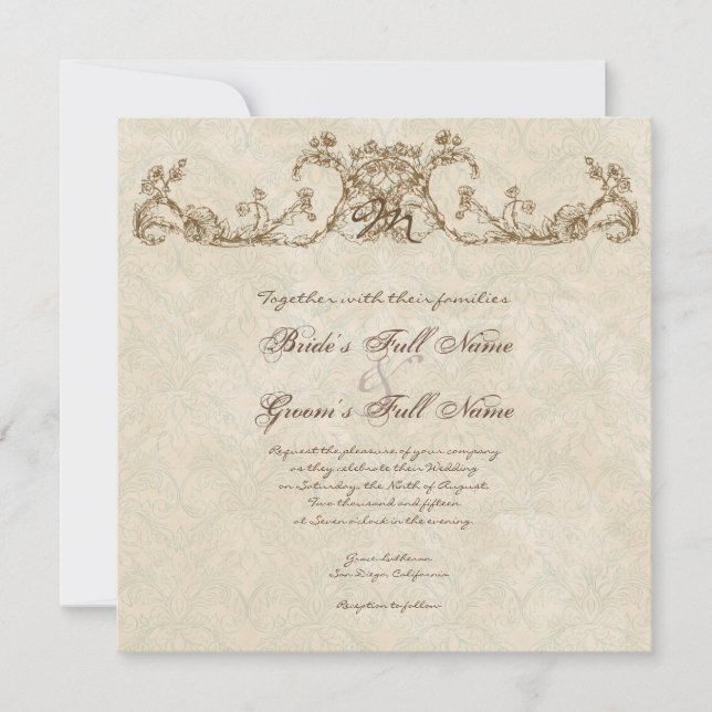 Vintage Peacock & Etchings Convite De Casamento (Frente)