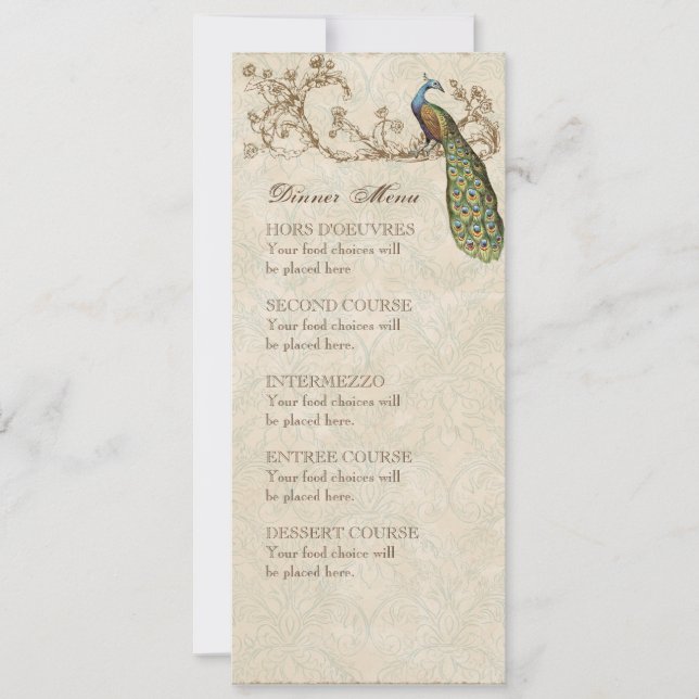 Vintage Peacock & Etchings Convite De Casamento (Frente)