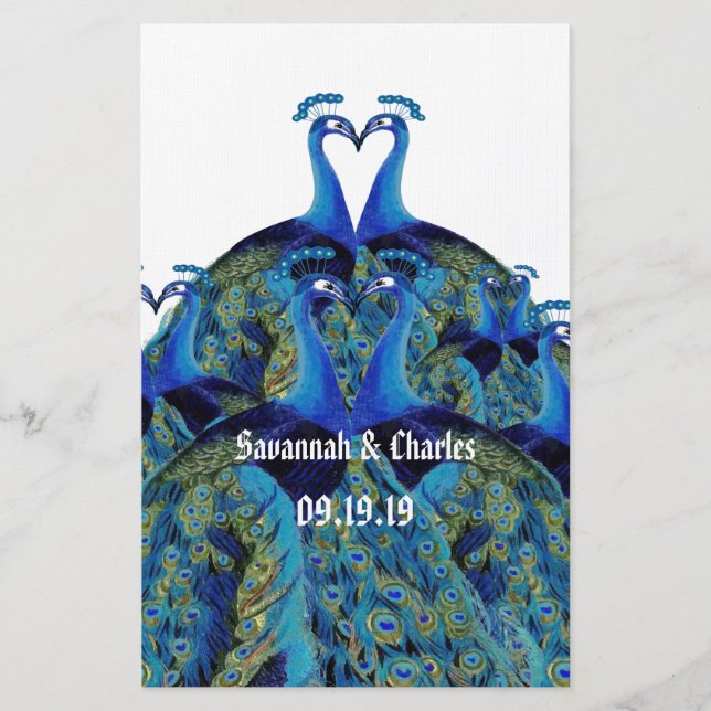 Vintage Peacocks beijando papelaria de casamento (Frente)
