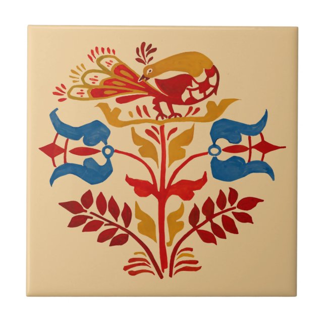 Vintage Pennsylvanian Folk Art Bird em Flor (Frente)