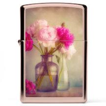 Vintage Peony Buquê em Vaso de Vidro