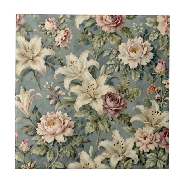 Vintage Peony Lily Floral Pattern (Frente)