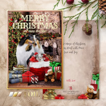 Vintage Pets Christmas Eve, Rough Collie Family -