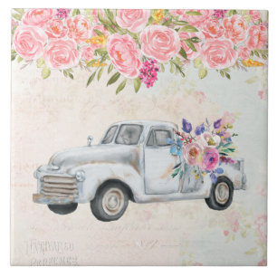 Vintage Pickup Truck Rustic Watercolor