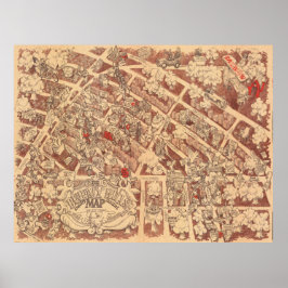 Vintage Pictorial Beverly Hills Map Poster 1974