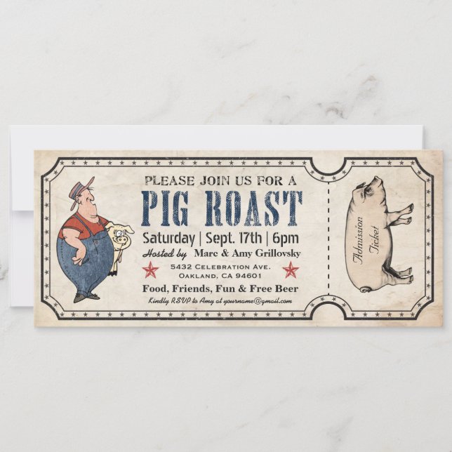 Vintage Pig - Convites de Tíquete de Roast (Frente)