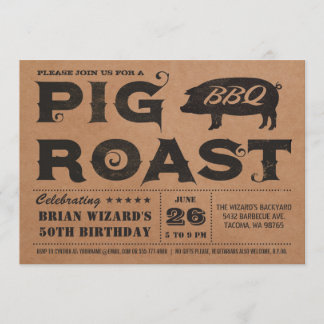 Vintage Pig Roast CHURRASCO Birthday Convite Kraft