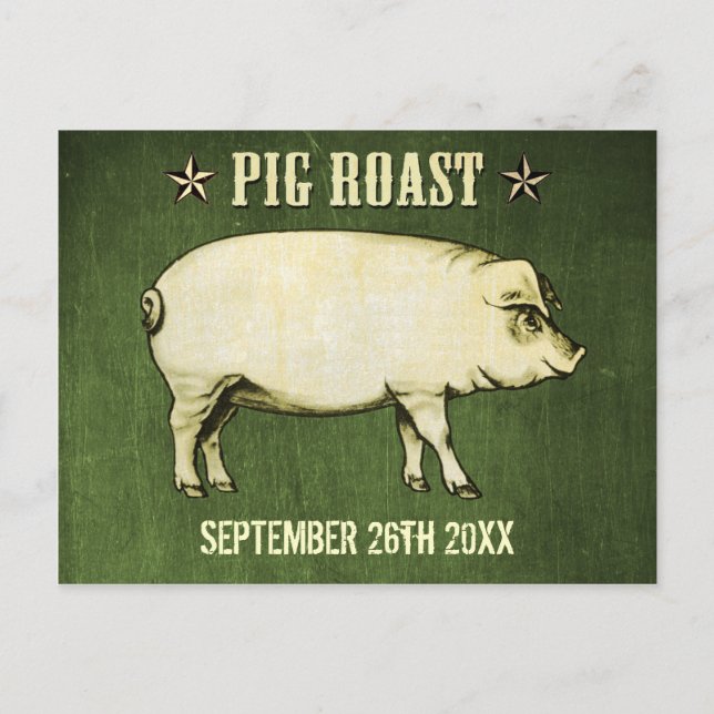 Vintage Pig Roast Postcard Convite II (Verde) (Frente)