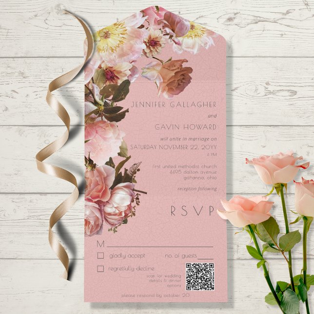 Vintage Pink Blush Rosas Código QR (Criador carregado)