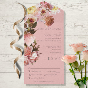 Vintage Pink Blush Rosas Todos em Um Convite