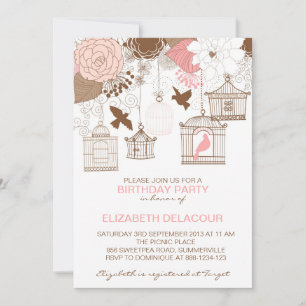 Vintage Pink Floral Birdages Aniversário Convites