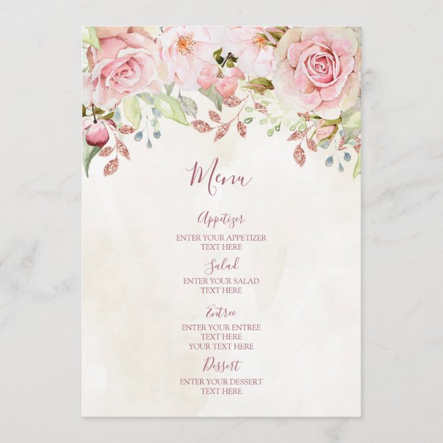 Vintage Pink Floral Spring Wedding Menu (Frente)