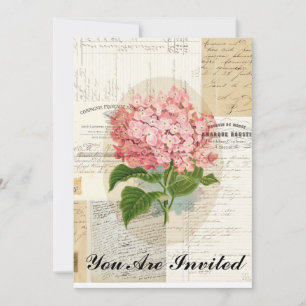Vintage Pink Hydrangea Convite Francês Para Ephem