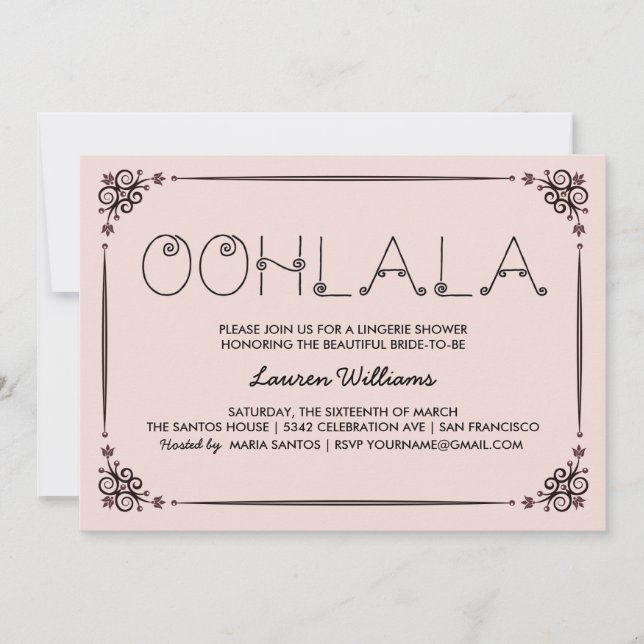 Vintage Pink Lingerie Chá Convites Ooh La La (Frente)