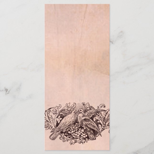 Vintage Pink Lovebird Programa de Casamento de Per (Frente)