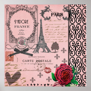 Vintage Pink Paris Collage art poster