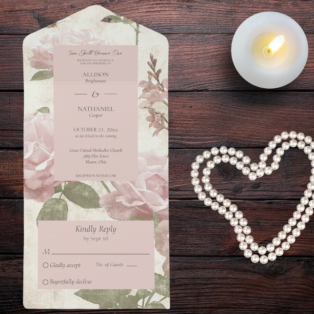 Vintage Pink Rose (Also available with QR code. )