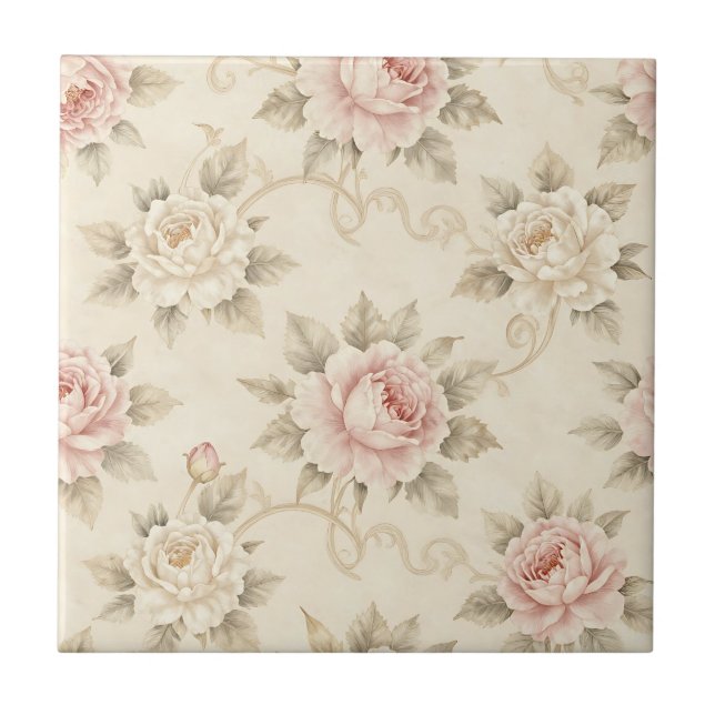 Vintage Pink Rose Damask Floral Pattern (Frente)