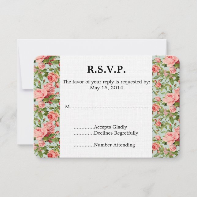 Vintage Pink Roses Wedes RSVP (Frente)