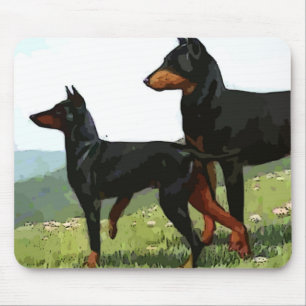 vintage pintado com pinças doberman e mouse pad