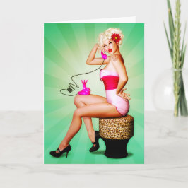 Vintage PinUp Girl No Cartão De Saudação Telefônic