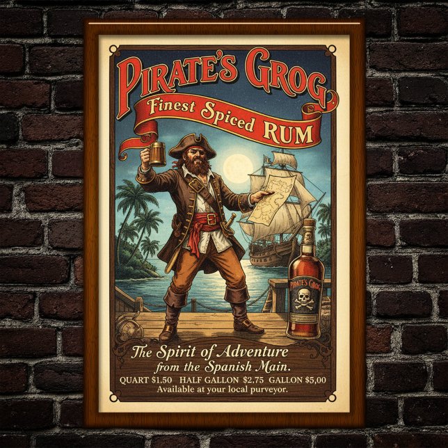 Vintage Pirate Spicated Rum Advertising Poster (Criador carregado)