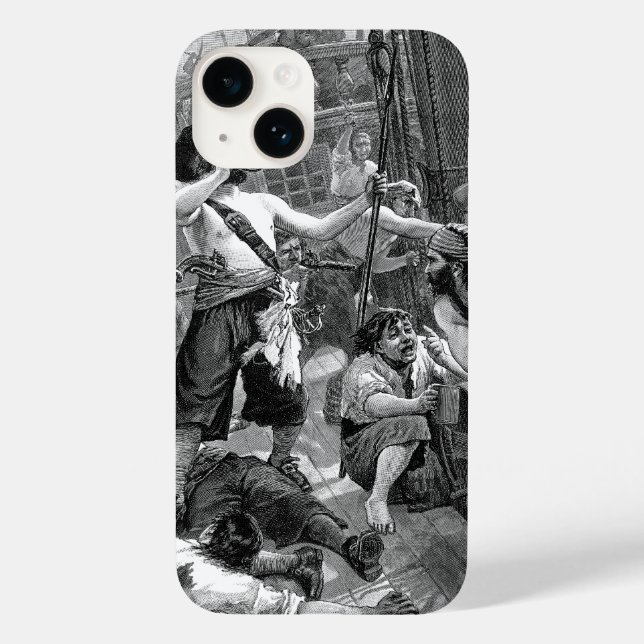 Vintage Pirates Lutando e Bebendo no Navio (Verso)