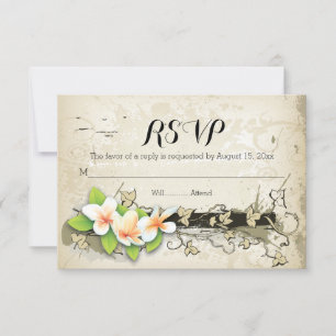 Vintage plumeria & ivy beige casamento RSVP
