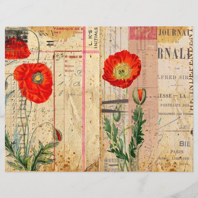Vintage Poppies Chique Scrapbook Paper (Frente)