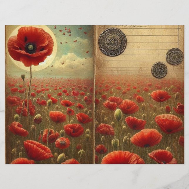 Vintage Poppy Scrapbook Paper - Floral do Chique (Frente)