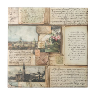 Vintage Postcard Collage com Cartas Europeias