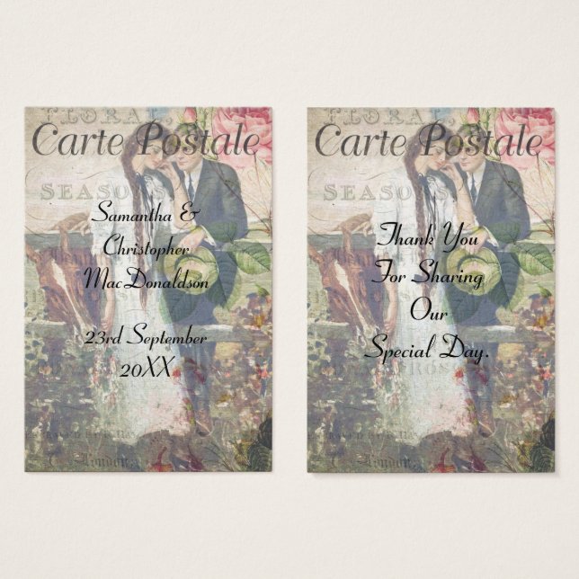 Vintage postcard obrigado de casamento (Frente & Verso)