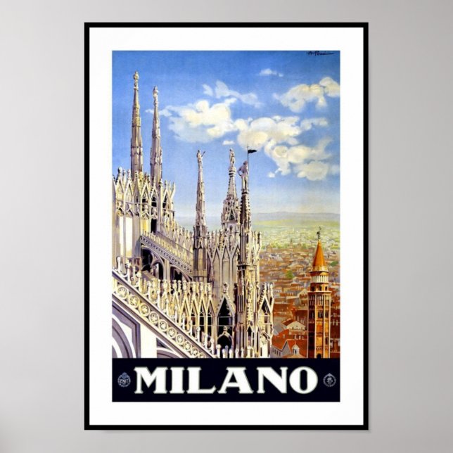 Vintage Poster Print Milano Milan Italy (Frente)