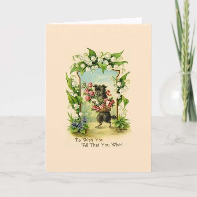 Vintage Puppy Aniversário - Cartão de Saudação (Frente)