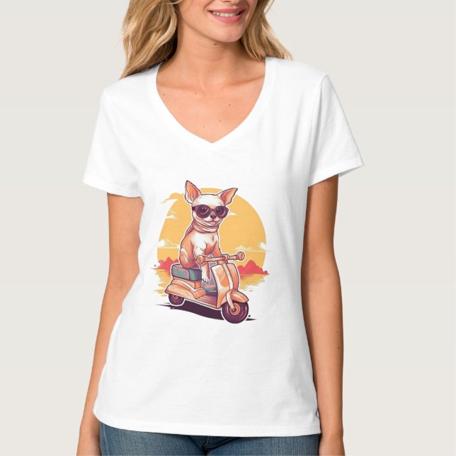 Vintage Puppy Ride uma camiseta Patinete (Frente)