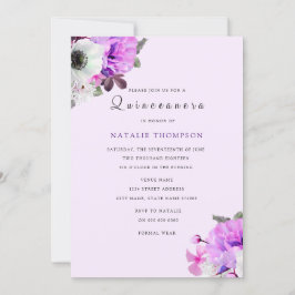 Vintage Purple Floral Quinceanera Convite