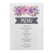 Vintage Purple Watercolor Flowers Menu de Casament