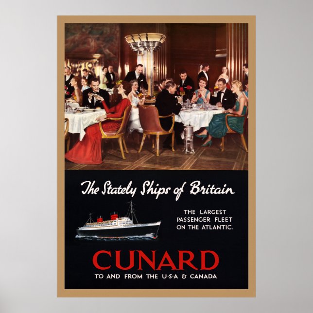 Vintage Queen Elizabeth Cunard Lines Poster de via (Frente)