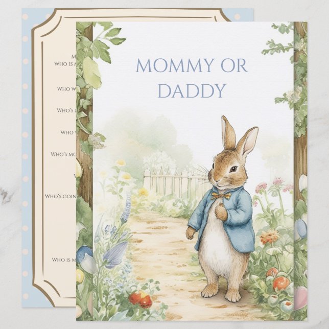 Vintage Rabbit Garden Baby Shower Game (Frente/Verso)