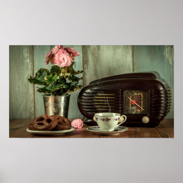 Vintage Radio China Set Flowers e Pretzel Poster (Frente)