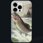 Vintage Rainbow Trout Pescador Pesca de Peixes<br><div class="desc">Ilustração Vintage design desportiva com pescador pescando num rio. Uma truta arco-íris está saltando e saltando da água.</div>