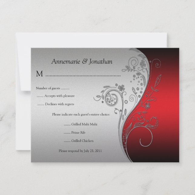 Vintage Red Black and Silver Floral RSVP (Frente)